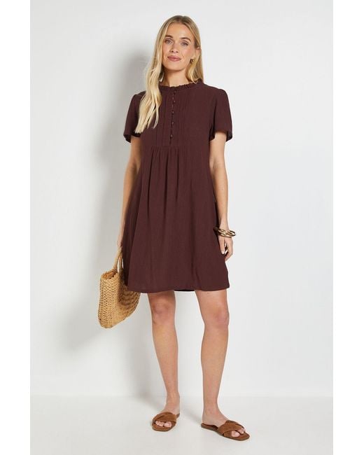 Wallis Red Petite Cheesecloth Pintuck Shift Dress