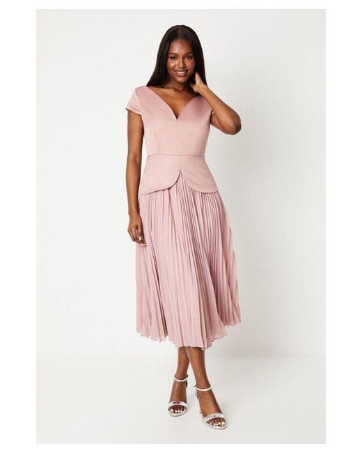 Coast Pink Pleated Skirt Overlay Bodice Midi Dress