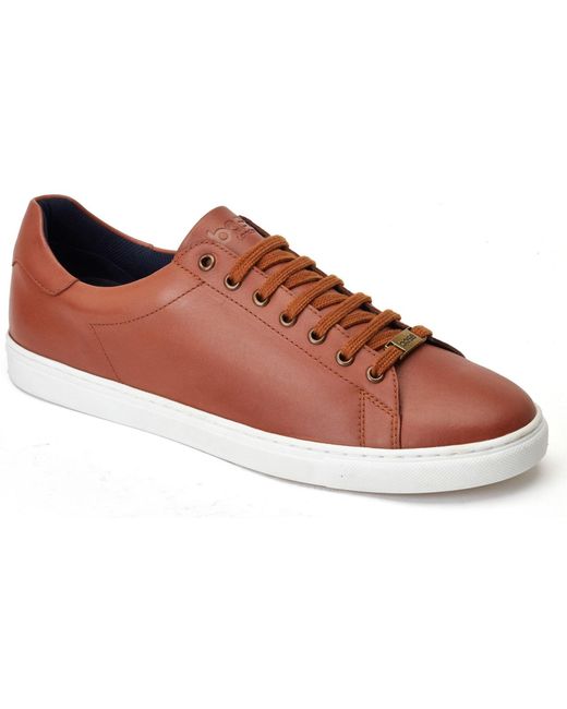 Base London Brown Tucker Leather Burnt Trainers for men