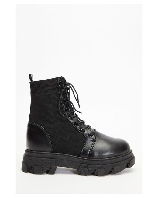 Quiz Black Lace Up Knitted Boots