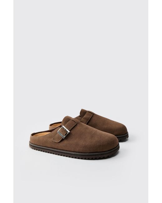 Boohoo Brown Skater Sole Buckle Detail Mule