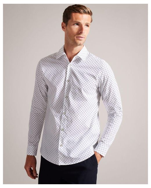 Ted Baker White Arcos Long-Sleeved Printed Geo Shirt for men