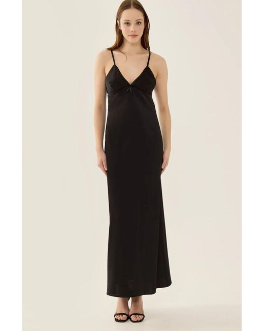 Hiccup Black Satin Maxi Dress With Thin Straps