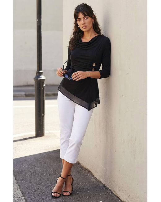 Roman Black Button Detail Chiffon Hem Top