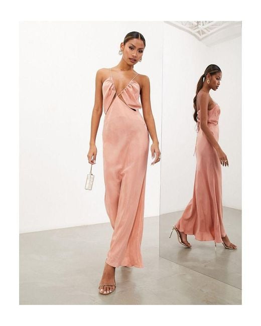 ASOS Pink Drawstring Cami Maxi Dress With Underbust Cut Out