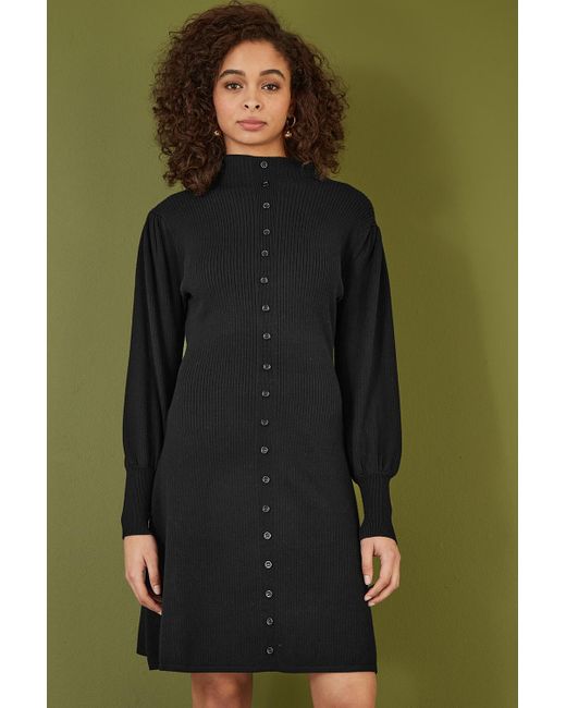 Yumi' Green Knitted Button Up Midi Dress With Balloon Sleeves