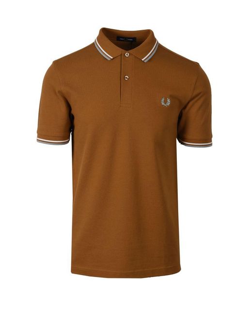 Fred Perry Brown Twin Tipped Polo Shirt Dark Caramel/Snow for men