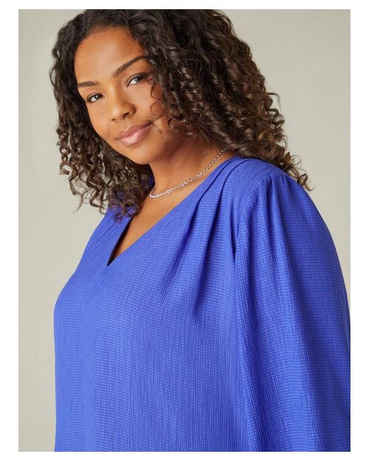 Live Unlimited Blue Textured V-Neck Blouse