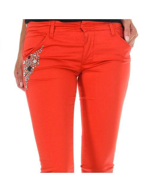 Met Red Long Trousers With Narrow Cut Hems 70Dbf0716-R295