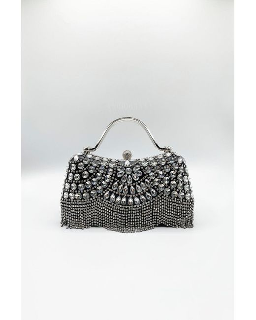 SVNX Brown Embellished Fringe Clutch Bag