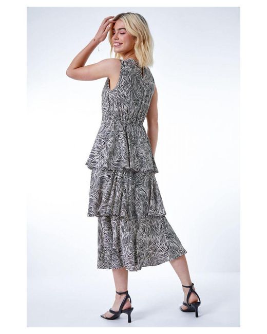 D.u.s.k Gray Abstract Animal Print Tiered Midi Dress