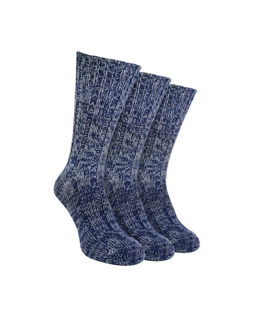 Sock Snob Blue 3 Pack Warm 100% Wool Ribbed Socks With Reinforced Heel And Toe for men