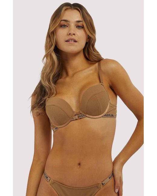 Hustler Brown Branded Ribbed Bra Caramel