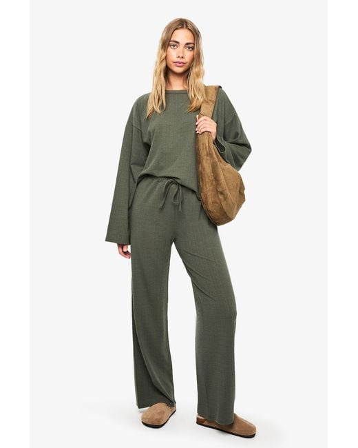 Boohoo Green Crinkle Oversized Top And Wide Leg Trouser Co-Ord Set