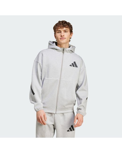 Adidas Gray Z.N.E. Full-Zip Hooded Track Jacket for men