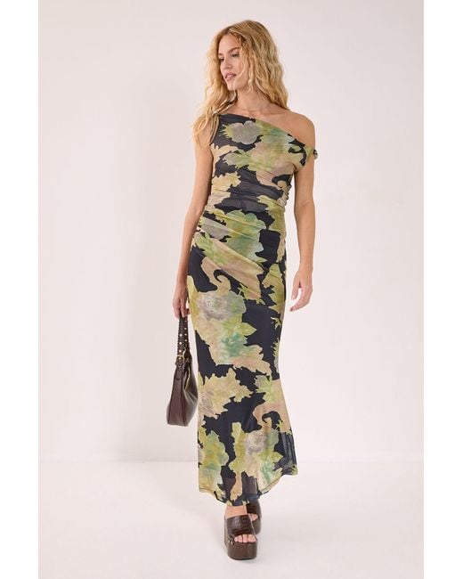 Nasty Gal Black Floral Mesh One Shoulder Maxi Dress