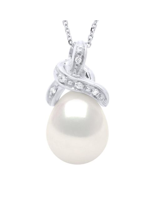 Ateliers Saint Germain White Necklace Beaded Pendant Knot And Diamonds 0.04 Cts Real Freshwater Pearl Pear 9-10 Mm