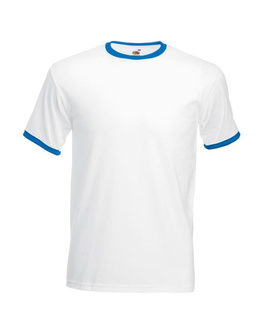 Fruit Of The Loom White Ringer Short Sleeve T-Shirt /Royal) Cotton for men