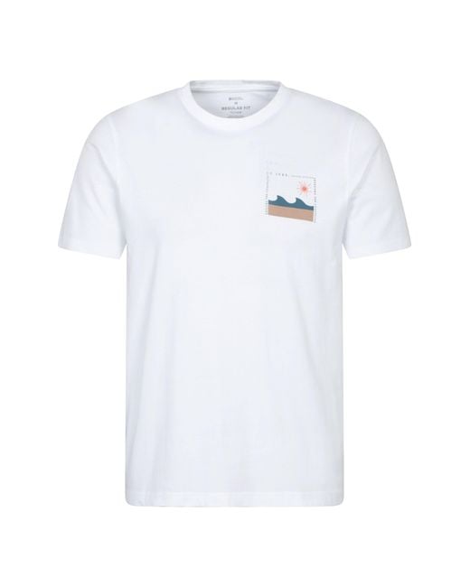 Mountain Warehouse White St Ives T-Shirt Cotton Breathable Everyday Summer Printed Tee for men