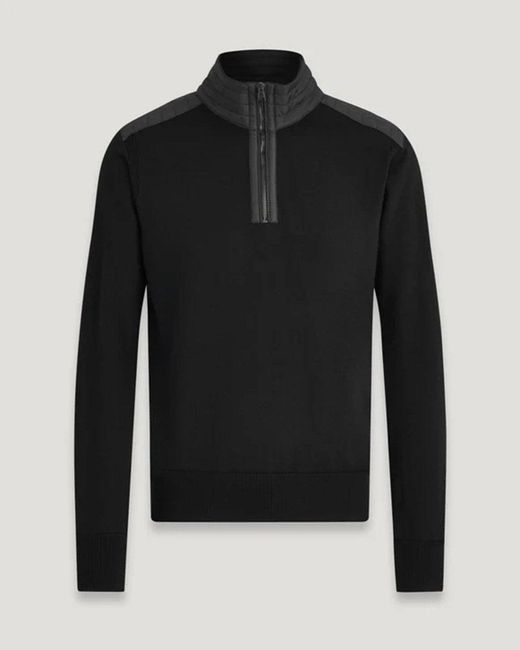 Belstaff Black Kilmington Merino Wool Quarter Zip Jumper for men