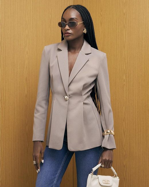 River Island Natural Blazer Long Sleeve Cinched Waist Button
