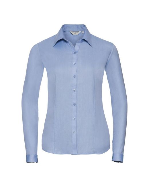 Russell Blue Ladies/ Herringbone Long Sleeve Work Shirt (Light)