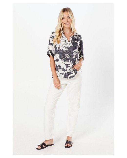 Wallis White Petite Slub Turn Up Sleeve Overhead Shirt