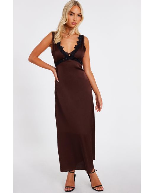 Quiz Lace Trim Midaxi Dress in Red | Lyst UK