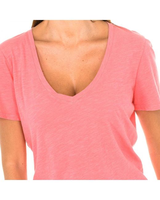 Armani Red Womenss Short-Sleeved V-Neck T-Shirt 3Y5T45-5Jzmz