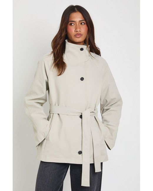 Boohoo Natural Asymmetric Belted Oversized Trench Jacket