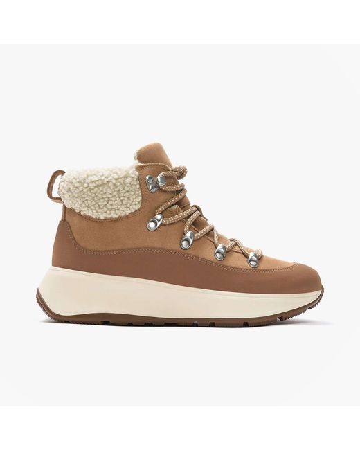 Fitflop Natural F-Mode Teddy-Collar Warm Suede Booties Desert Leather
