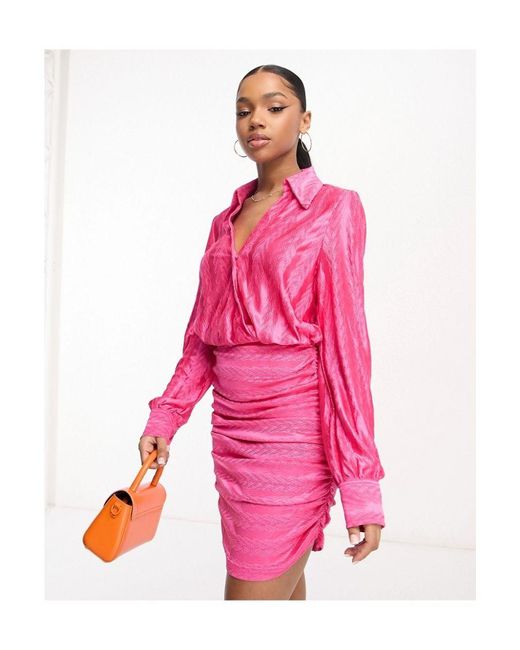 Urban Revivo Pink Satin Long Sleeve Mini Dress