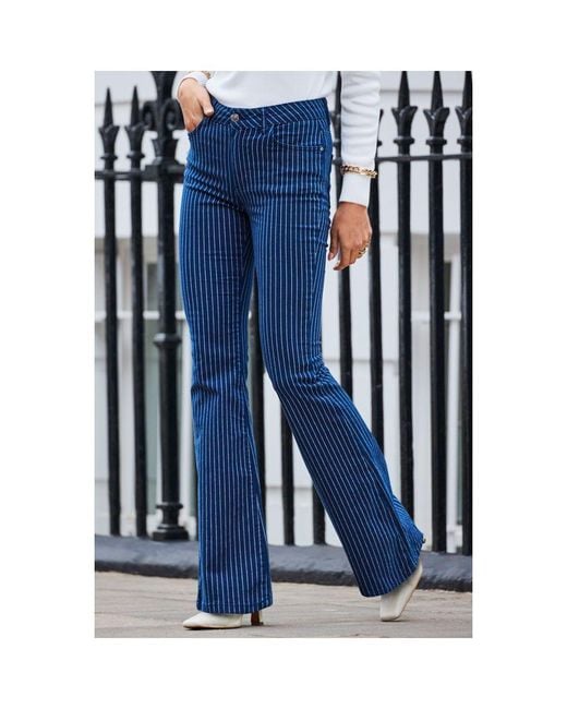 Sosandar Blue Pinstripe Kick Flare Jeans