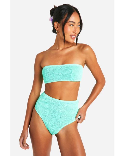 Boohoo Blue Premium Crinkle High Waisted Bikini Brief