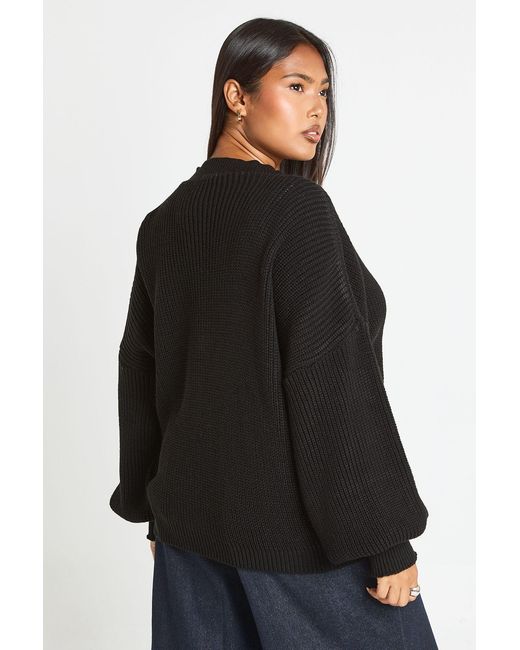 Boohoo Black Plus Balloon Sleeve Button Through Rib Cardigan
