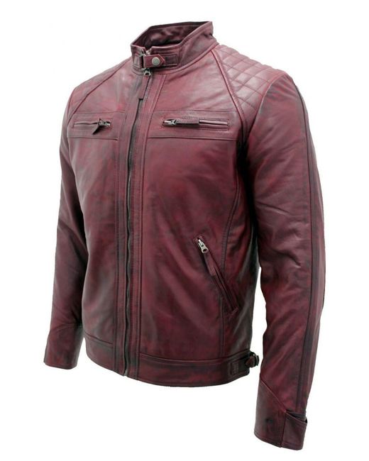 Infinity Leather Red Rock Racing Quilted Biker Jacket for men