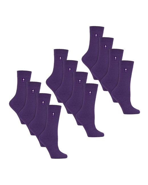 Heat Holders Purple 12 Pairs Ladies Ultra Lite Soft Thermal Socks