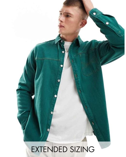 ASOS Green Relaxed Denim Shirt for men
