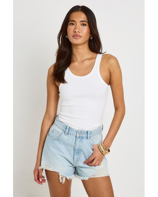 Boohoo White High Waist Ripped Mom Shorts