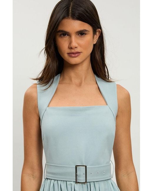 Karen Millen Blue Petite Scoop Neck Jersey Cotton Mix Maxi Dress