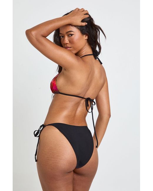 Boohoo Red Abstract Floral Print Triangle Bikini Top & Tie Side Bottoms