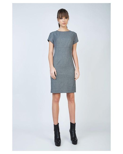 Conquista Blue Short Sleeve Straight Tailored Dress