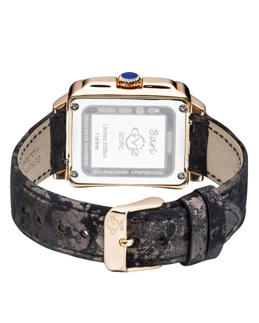 Gv2 Metallic 9250 Bari Swiss Quartz Diamond Floral Leather Watch