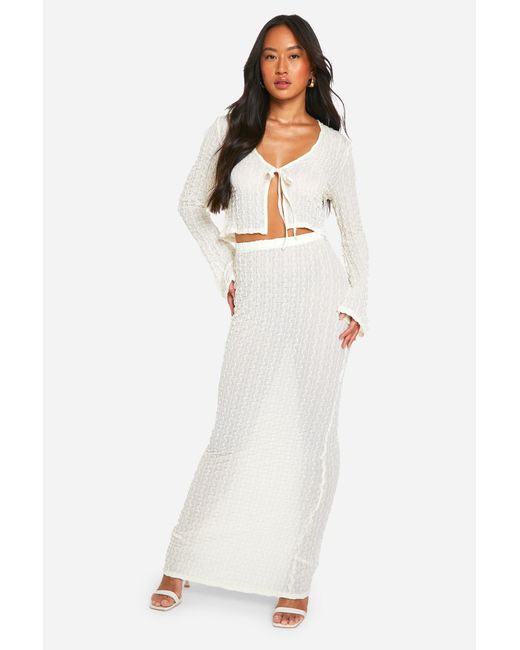Boohoo White Sheer Textured Low Rise Maxi Skirt