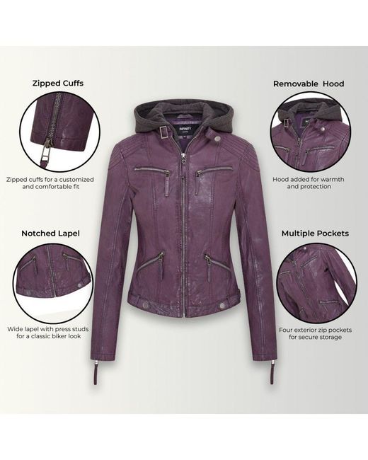 Infinity Leather Purple Hooded Classic Biker Jacket