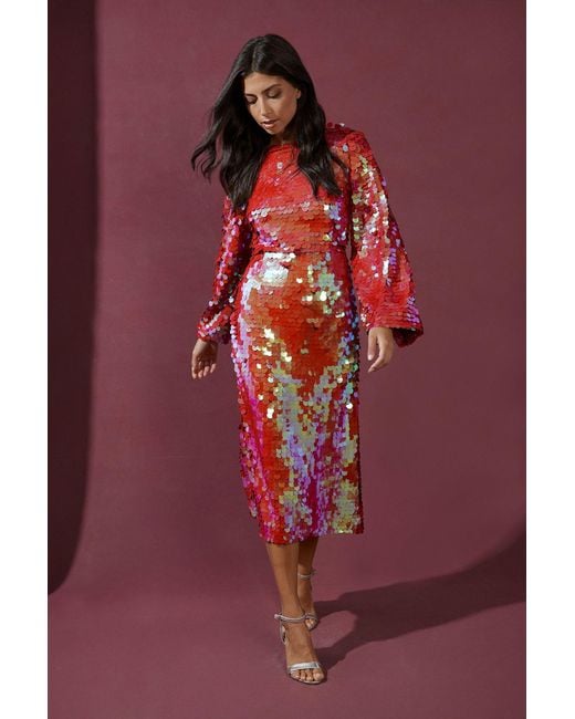 Wallis Red Sequin Tie Back Midaxi Dress