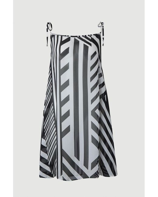 Karen Millen White Viscose Georgette Mono Stripe Beach Skirt