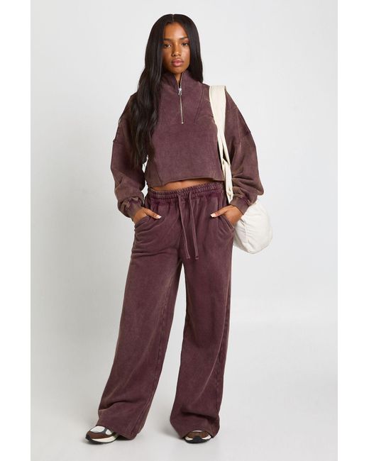 Boohoo Red Washed Half Zip Funnel Neck Tracksuit