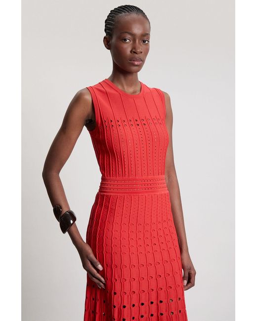 Karen Millen Red Petite Knit Stitch Detail Sleeveless Midi Dress