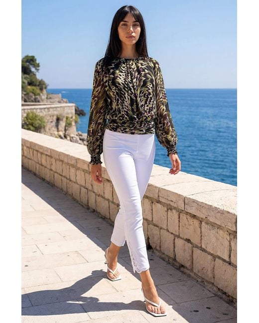 Roman Blue Petite Mesh Blouson Top